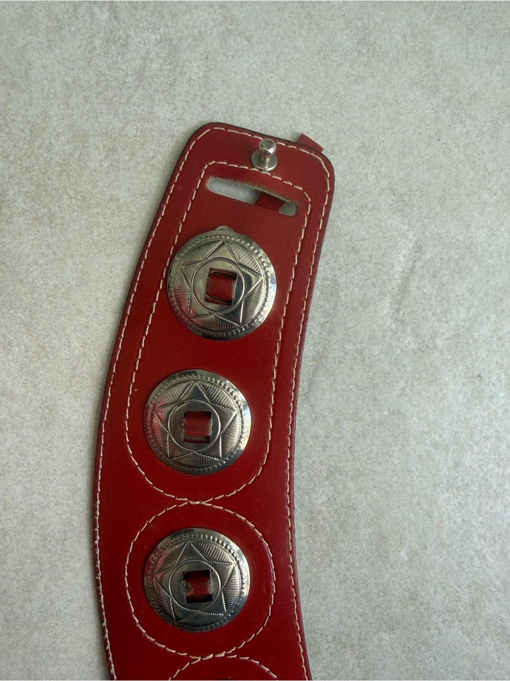 Red Leather Statement Belt with Silver Conchos - Picture 2 of 3
